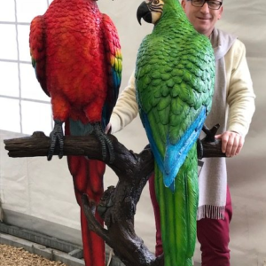 Solid Bronze Parrots Macaw Pair Sculpture BI 48